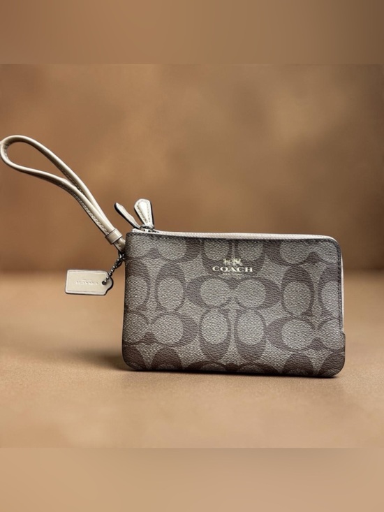 Coach Handbags - Coach Double Zip Wristlet in Signature Canvas, Brown & Beige